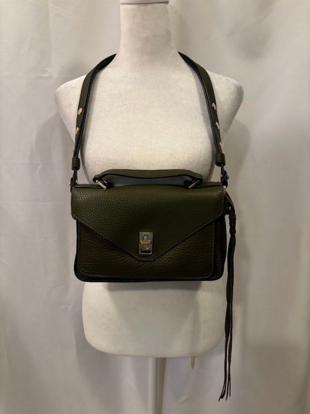 NWT REBECCA MINKOFF Darren Messenger Crossbody Olive + Dust Bag (9" x 6" x 3")